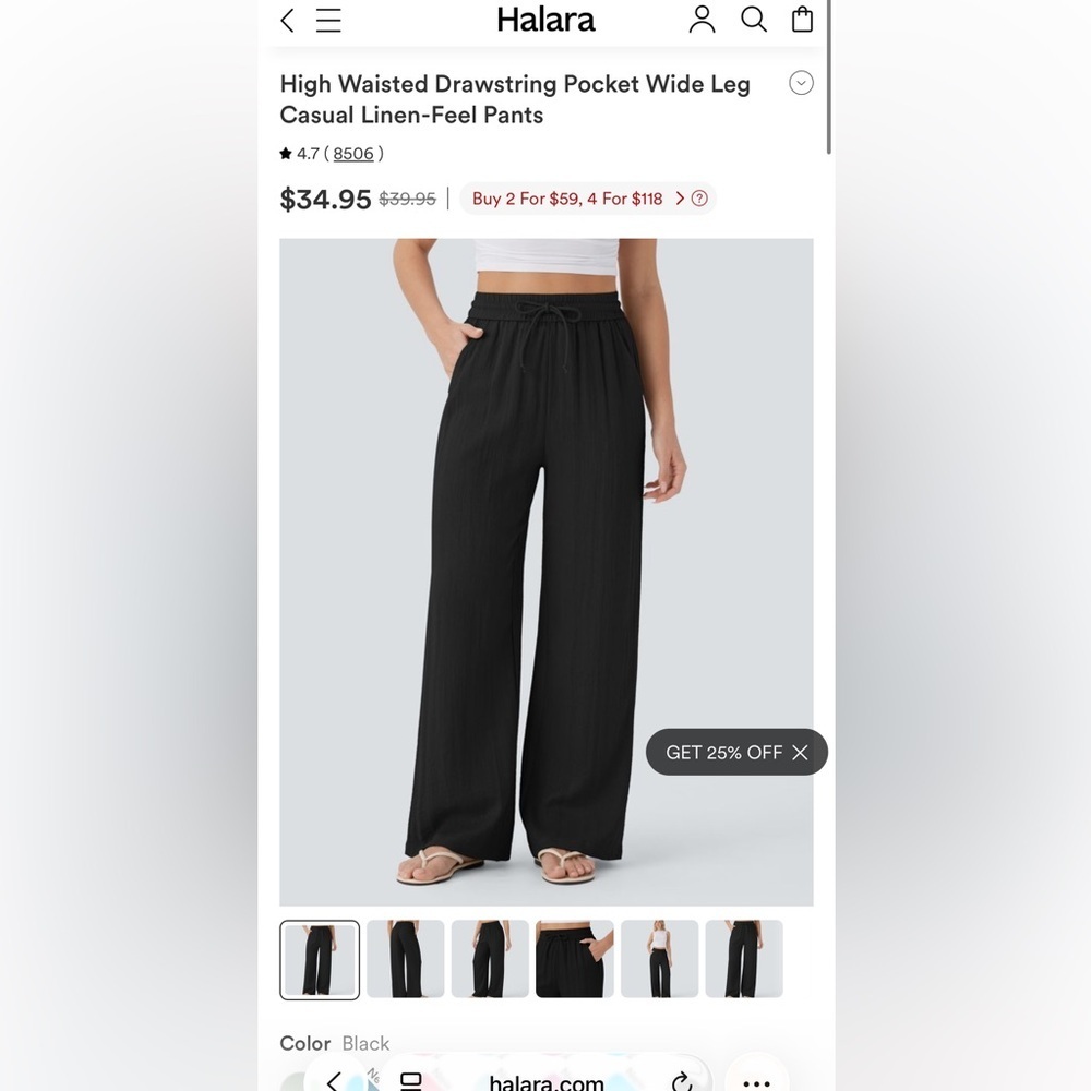 HALARA Linen-feel Pants XL Tall NWT Black High Waisted Tie Side Wide Leg Casual